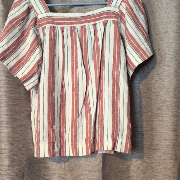 LOFT Red and White Striped Blouse - Picture 3 of 3